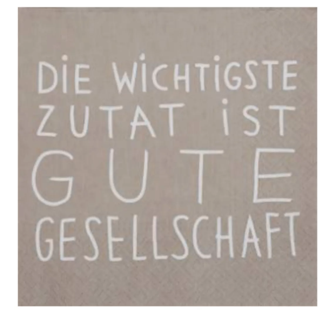 DINING Serviette 33x33 cm "Die wichtigste Zutat ist Gesellschaft" beige/wei günstig online kaufen