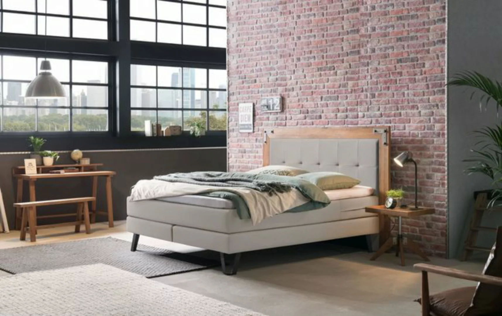 HASENA Boxspringbett Oakland, Boxspringbett, Industrial Look, Kopfteil aus günstig online kaufen