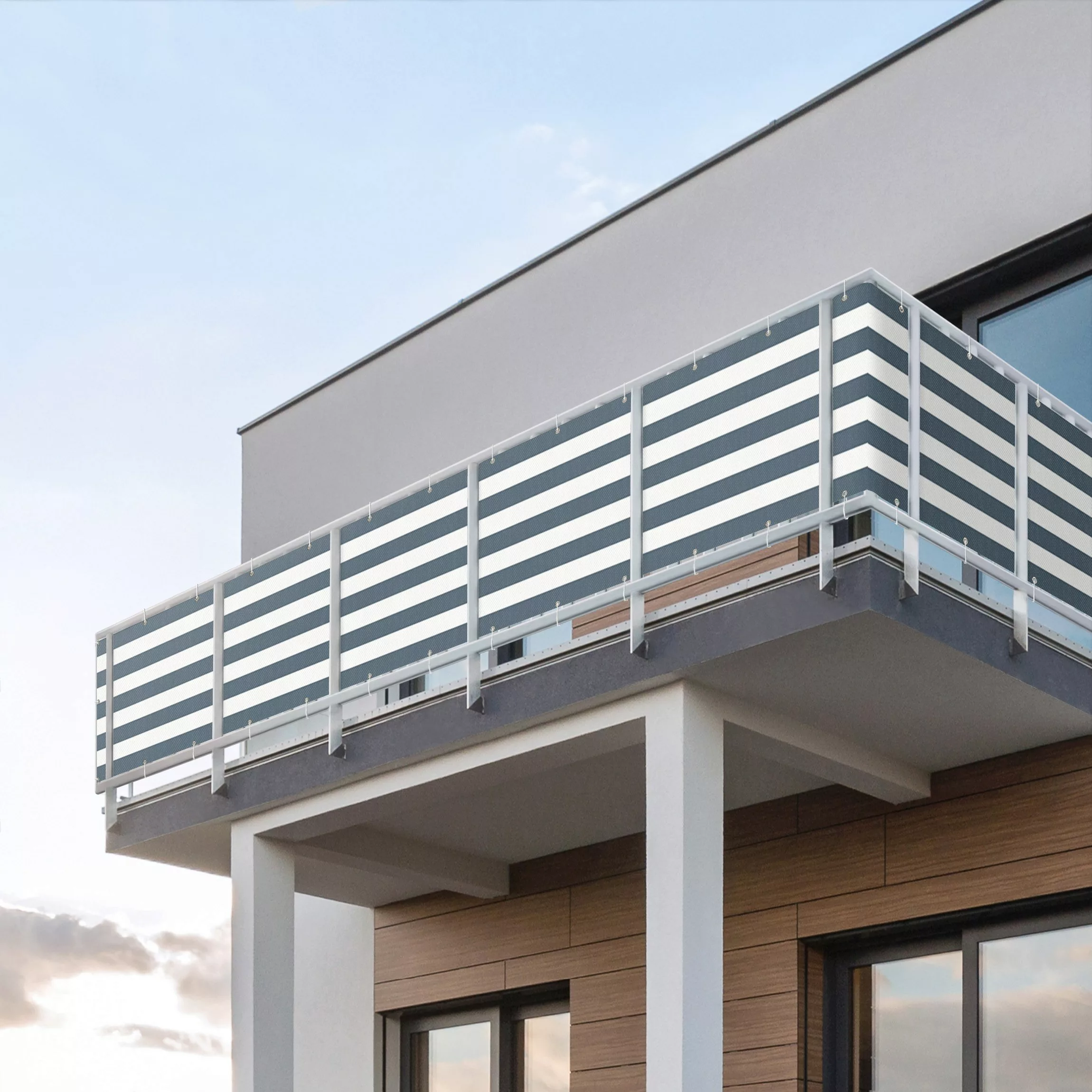 Balkon Sichtschutz Querstreifen in Schieferblau günstig online kaufen