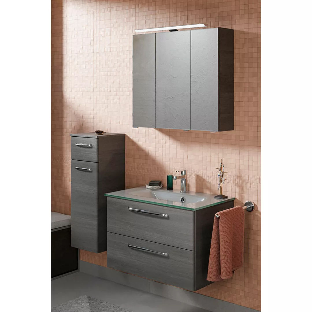 Badezimmer Komplett Set mit Glaswaschbecken TRENTO-66 in Graphit Struktur N günstig online kaufen