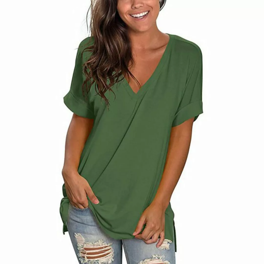 ZWY T-Shirt Modisches Damen-Top mit tiefem V-Ausschnitt und kurzen Ärmeln, günstig online kaufen
