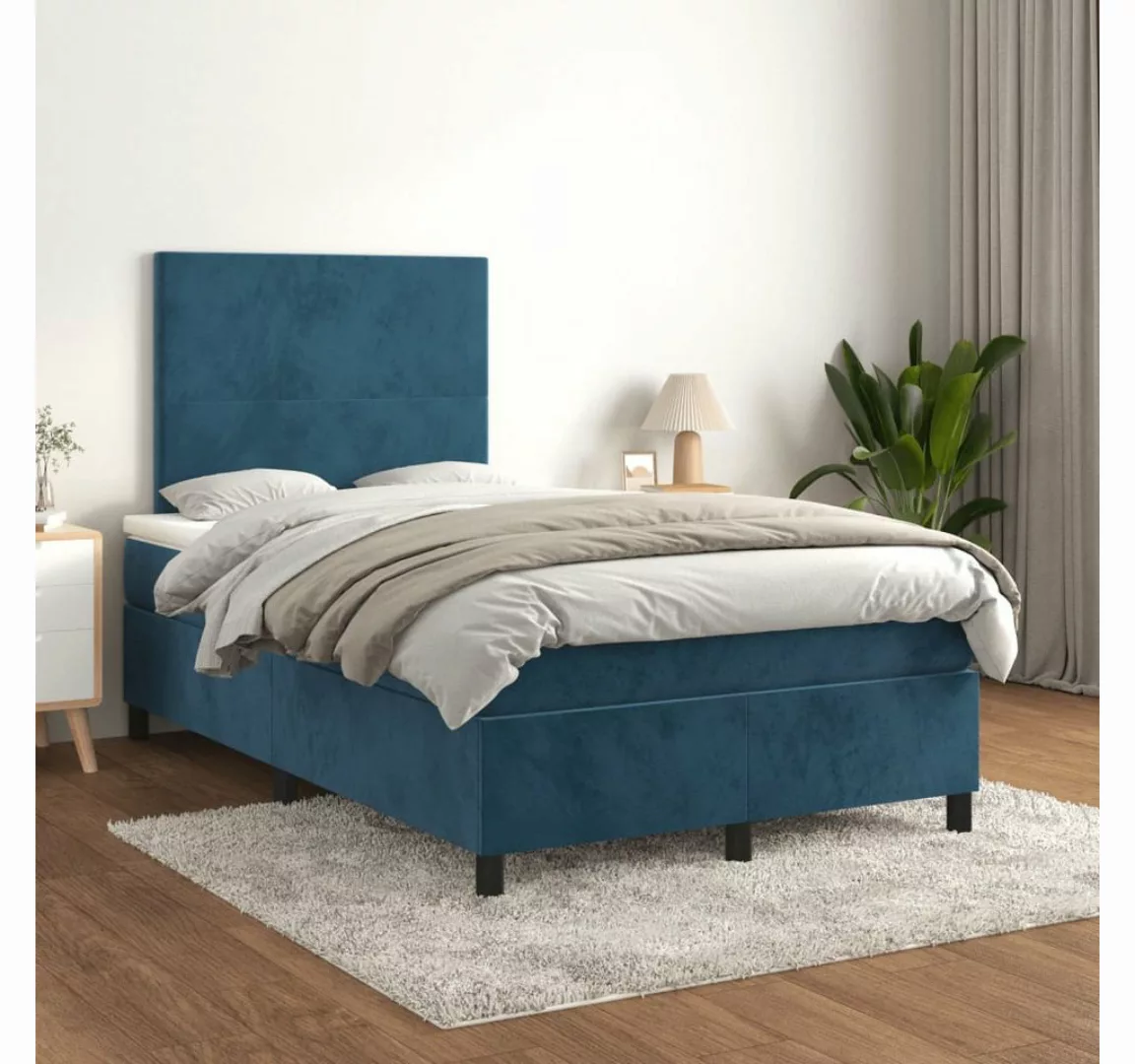 vidaXL Boxspringbett Boxspringbett mit Matratze Dunkelblau 120x200 cm Samt günstig online kaufen