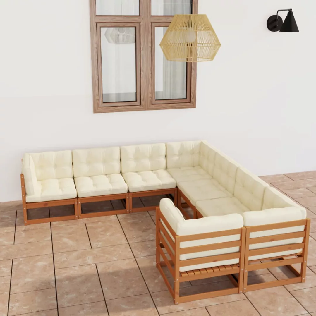8-tlg. Garten-lounge-set Kissen Honigbraun Kiefer Massivholz günstig online kaufen