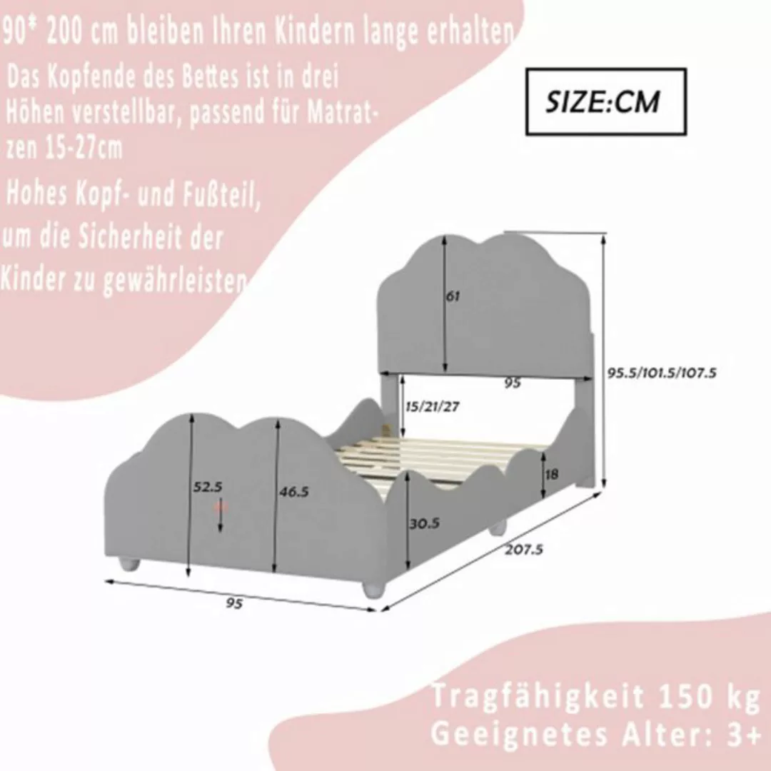 XDeer Kinderbett Polsterbett Kinderbett 90 x 200 cm hohes Geländer-Kinder B günstig online kaufen
