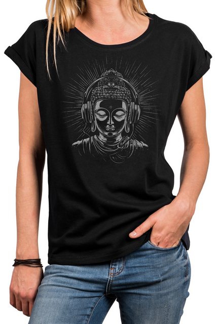 MAKAYA Print-Shirt Damen Buddha Motiv Kopfhörer Yoga Frauen Tops Sportlich günstig online kaufen