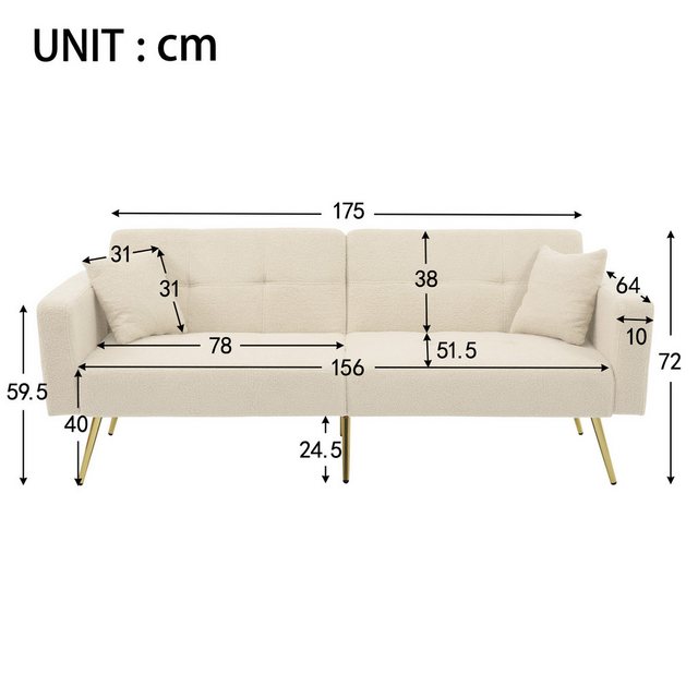 HAUSS SPLOE Schlafsofa mit Bettfunktion, verstellbarem Winkel, Kissen, gold günstig online kaufen