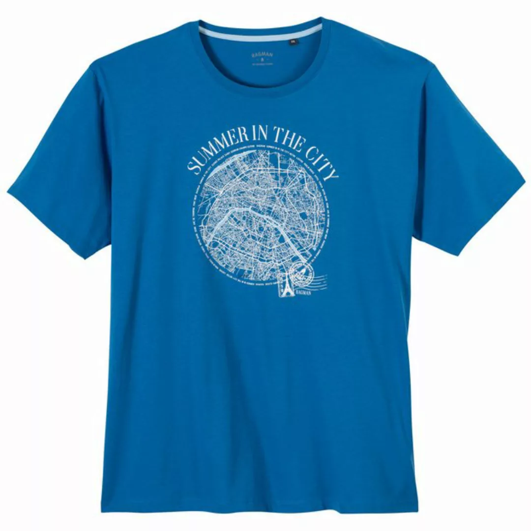 RAGMAN Rundhalsshirt Große Größen Herren T-Shirt blau Frontprint modisch Ra günstig online kaufen