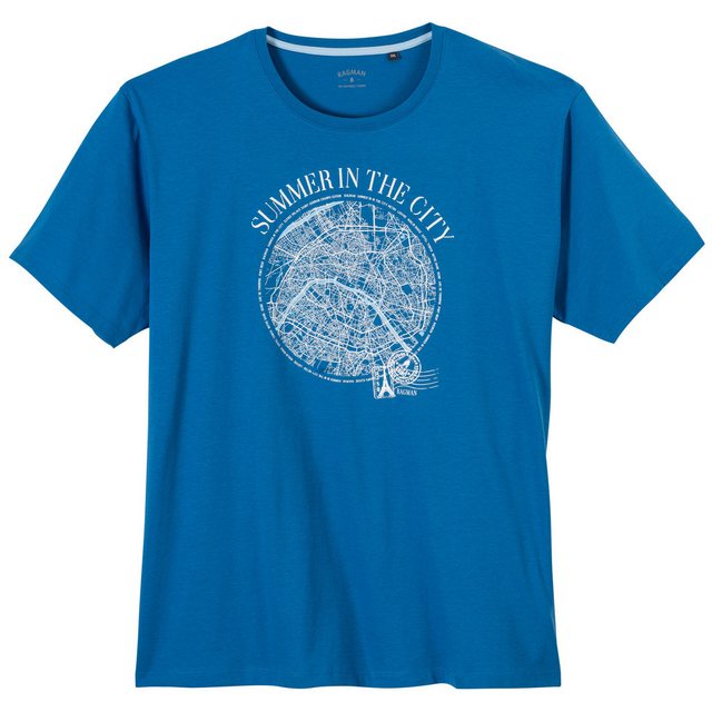 RAGMAN Rundhalsshirt Ragman T-Shirt blau modischer Frontprint Übergröße günstig online kaufen