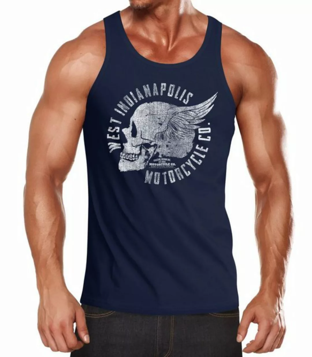 Neverless Tanktop Herren Tank Top Motorrad Biker Totenkopf Skull Wings Vint günstig online kaufen