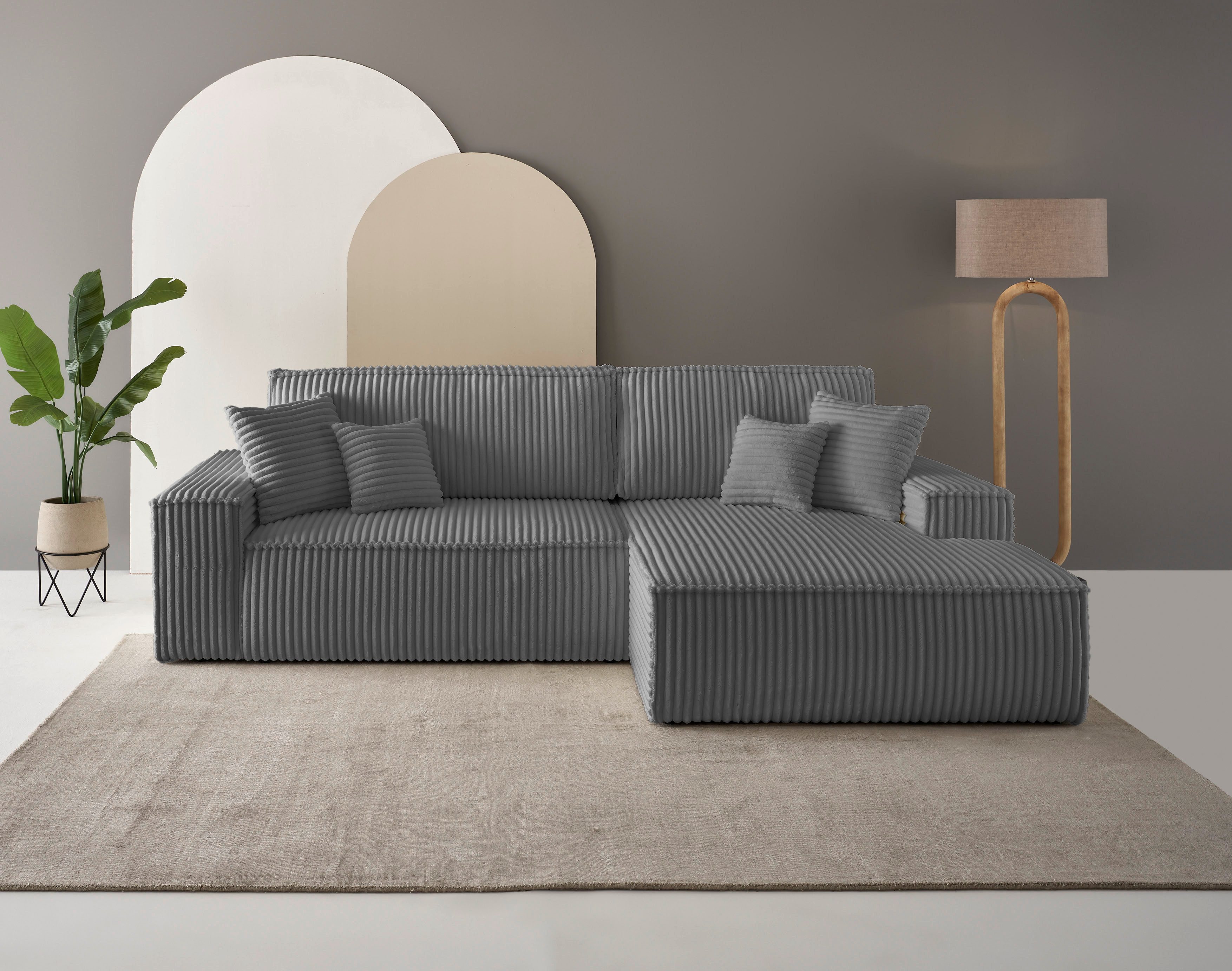 andas Ecksofa "Finnley Schlafsofa 267 cm in Bouclé, Struktur fein u. Cord, günstig online kaufen