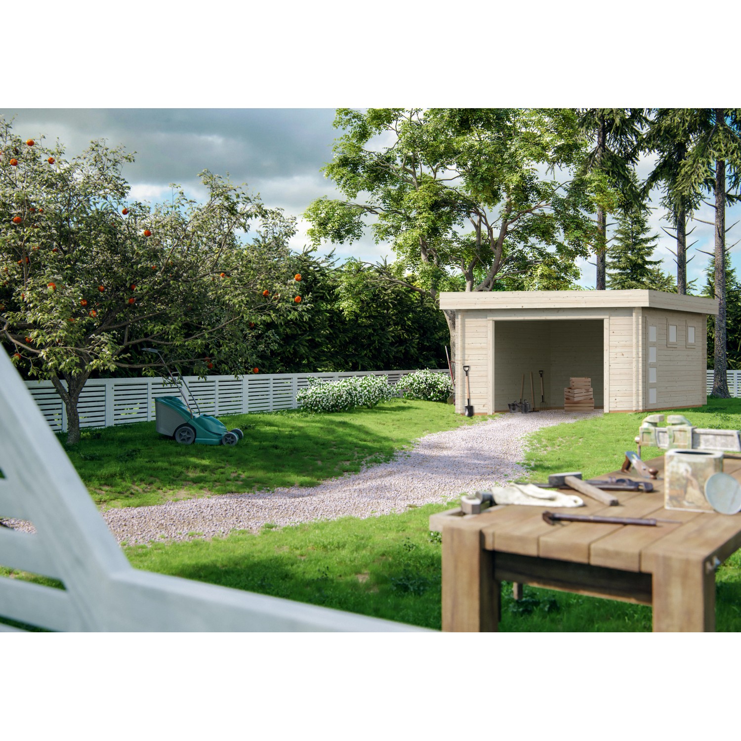 Palmako Garage Rasmus ohne Tor 360 x 550 cm Lackiert Dunkelgrau-Weiß FSC® günstig online kaufen