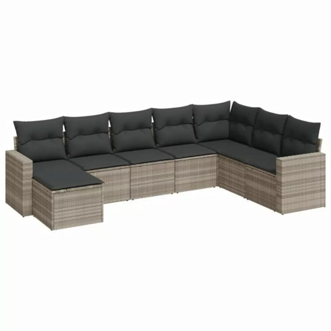 vidaXL Sofaelement 8-tlg. Garten-Sofagarnitur mit Kissen Hellgrau Poly Ratt günstig online kaufen