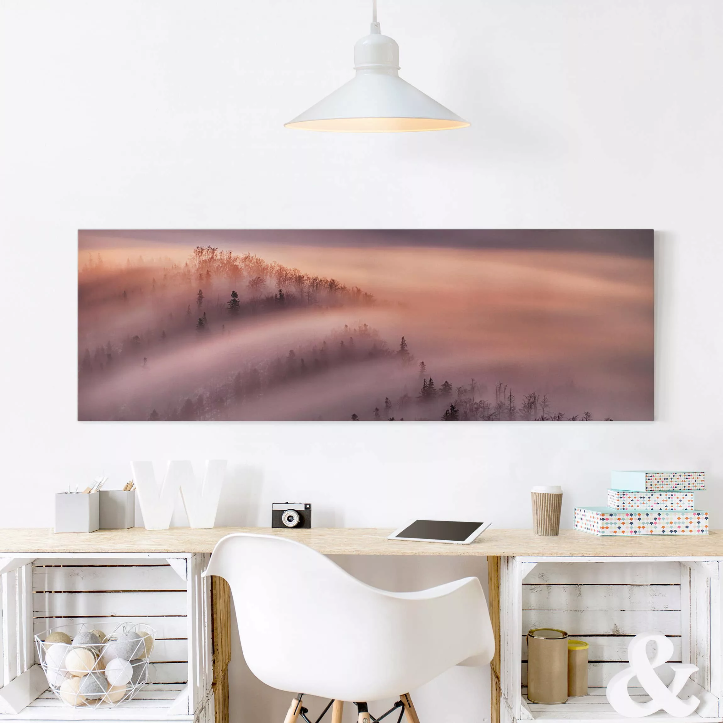 Leinwandbild Wald - Panorama Nebelflut günstig online kaufen