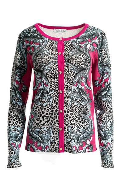 Passioni Cardigan Twinset mit Schal-Print im Leoparden- und Zierstil günstig online kaufen