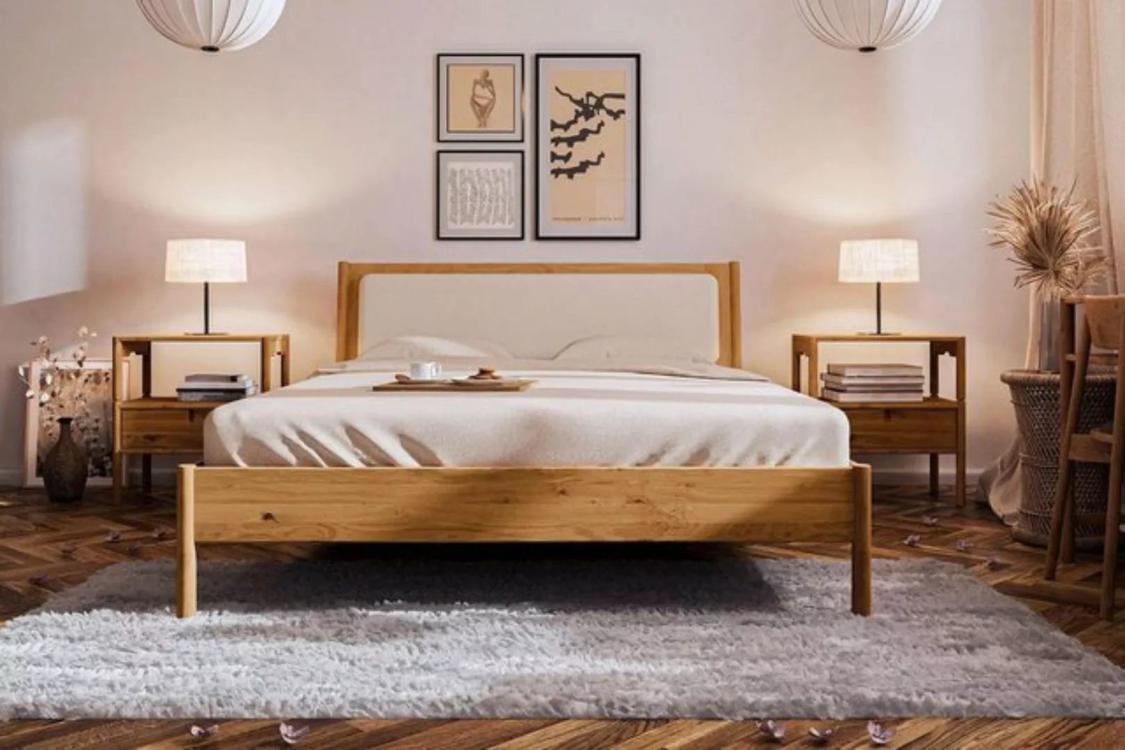 Natur24 Bett Bett Zola 3 Wildeiche massiv 180x220 Polsterkopfteil und Holzb günstig online kaufen