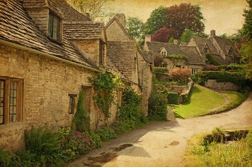 Papermoon Fototapete »COTSWOLD HÄUSCHEN-ALT DORF ALTSTADT MAUER ZIEGEL STEI günstig online kaufen