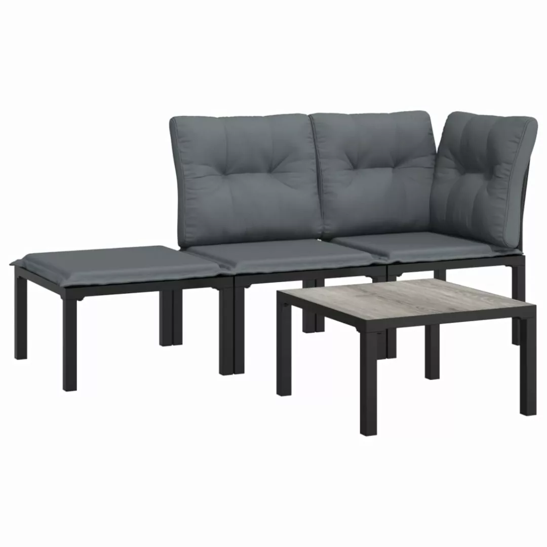 vidaXL Loungesofa 4-tlg. Garten-Lounge-Set Schwarz und Grau Poly Rattan, 1 günstig online kaufen