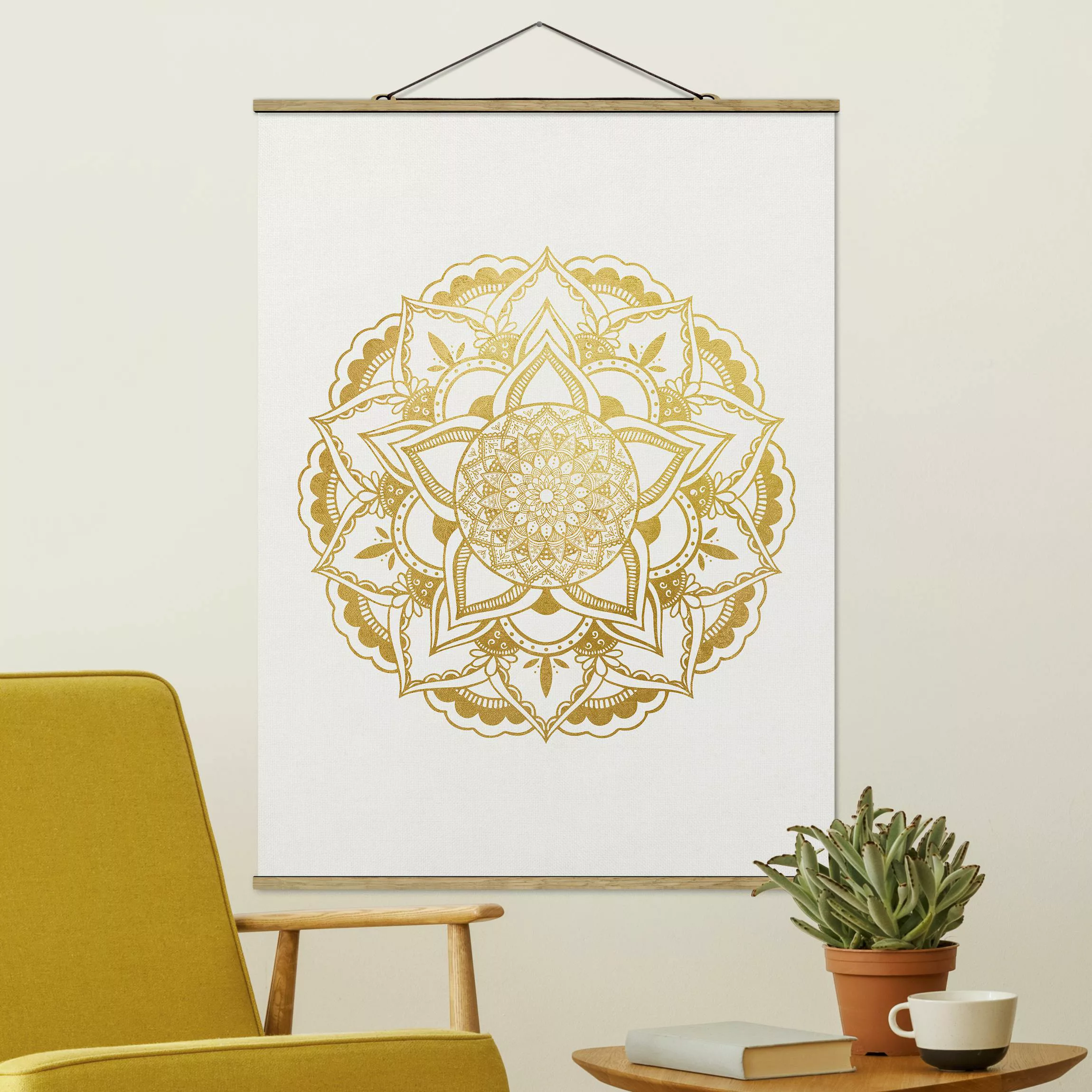 Stoffbild Mandala mit Posterleisten - Hochformat Mandala Illustration Ornam günstig online kaufen