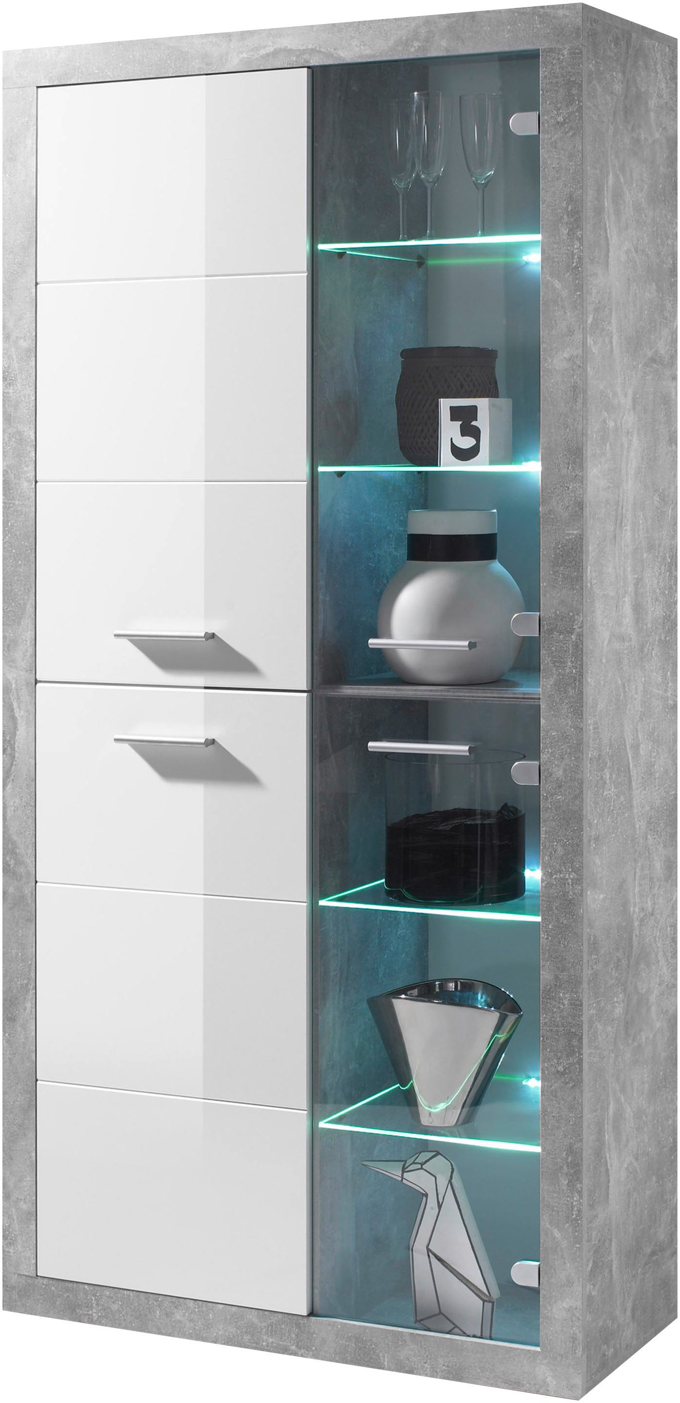 HBZ Highboard "Stone weiß Hochglanz, Wohnzimmerschrank BxHxT 92x194x37 cm", günstig online kaufen