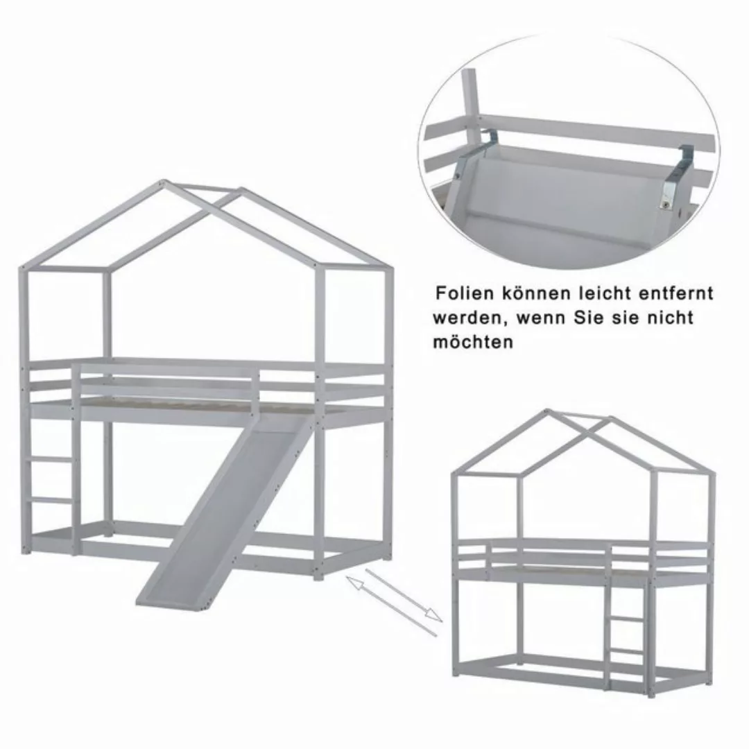 Fangqi Kinderbett 90x200cm Etagenbett in Hausform mit Rutschen und Geländer günstig online kaufen