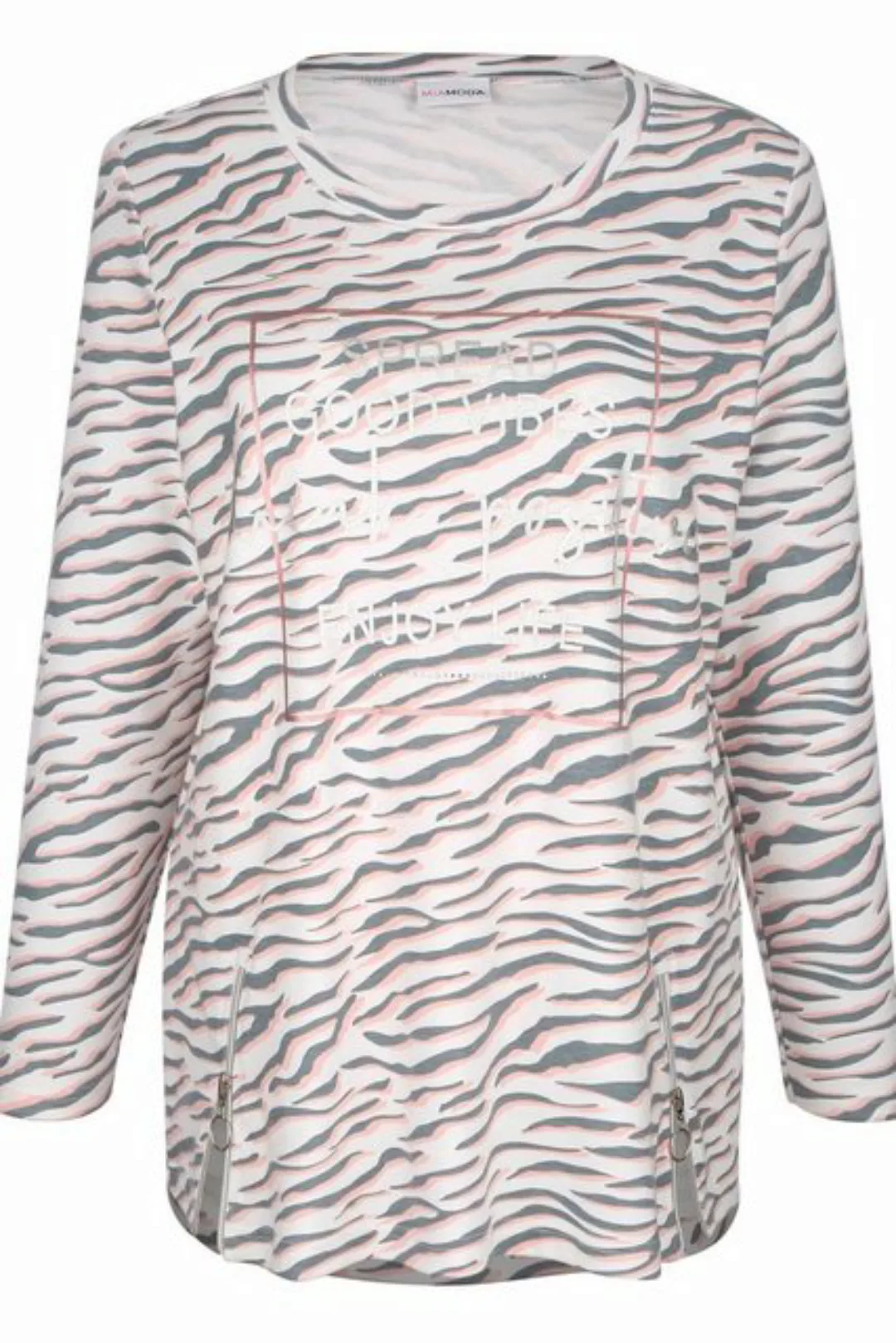 MIAMODA Sweatshirt Sweatshirt Animalprint Schriftdruck Saumzipper günstig online kaufen