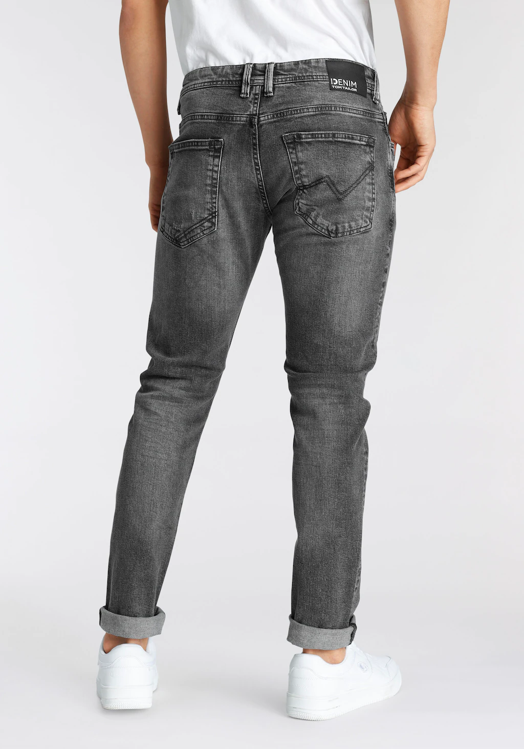 Tom Tailor Denim Herren Jeans Piers - Slim Fit - Grau - Destroyed Mid Stone günstig online kaufen