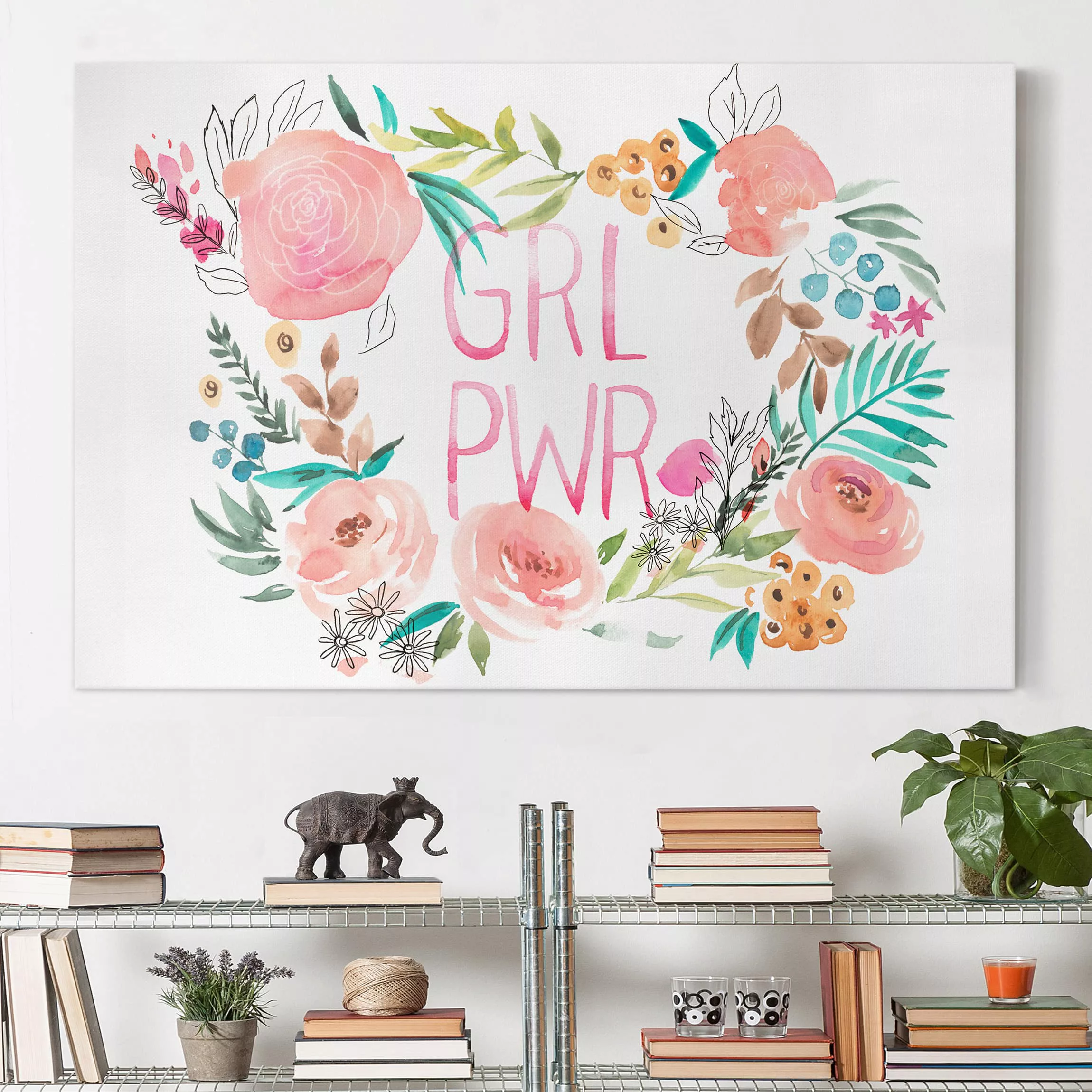 Leinwandbild Kinderzimmer - Querformat Rosa Blüten - Girl Power günstig online kaufen