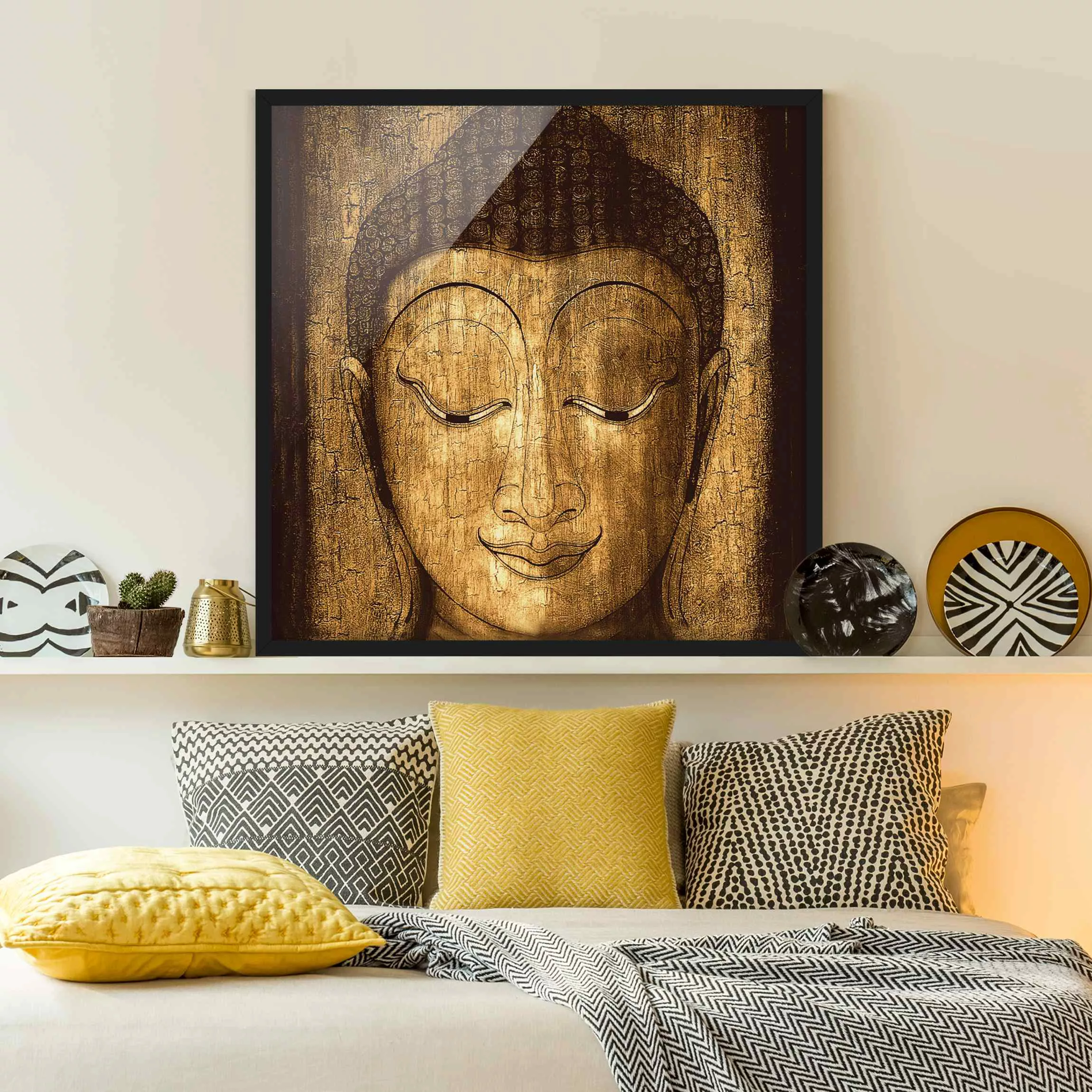 Bild mit Rahmen - Quadrat Smiling Buddha günstig online kaufen