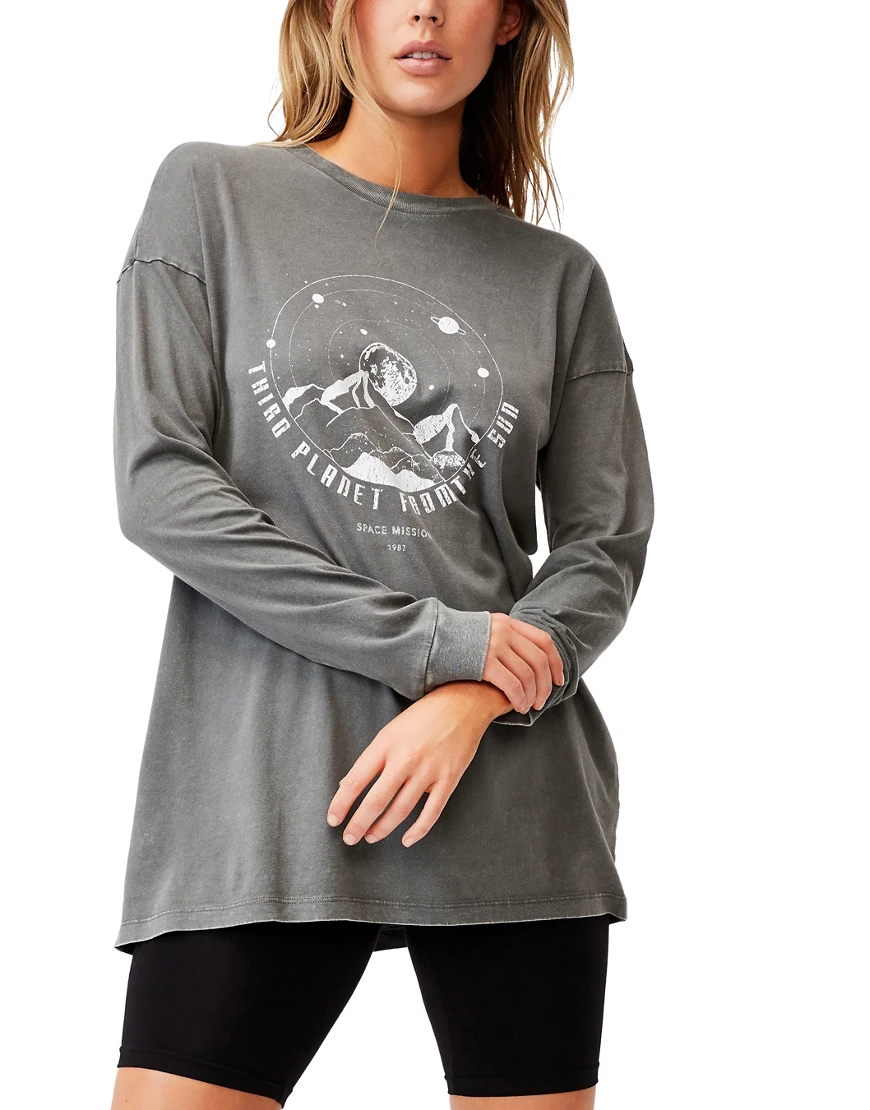 Cotton On – Locker geschnittenes, langärmliges Boyfriend-Shirt in Grau mit günstig online kaufen