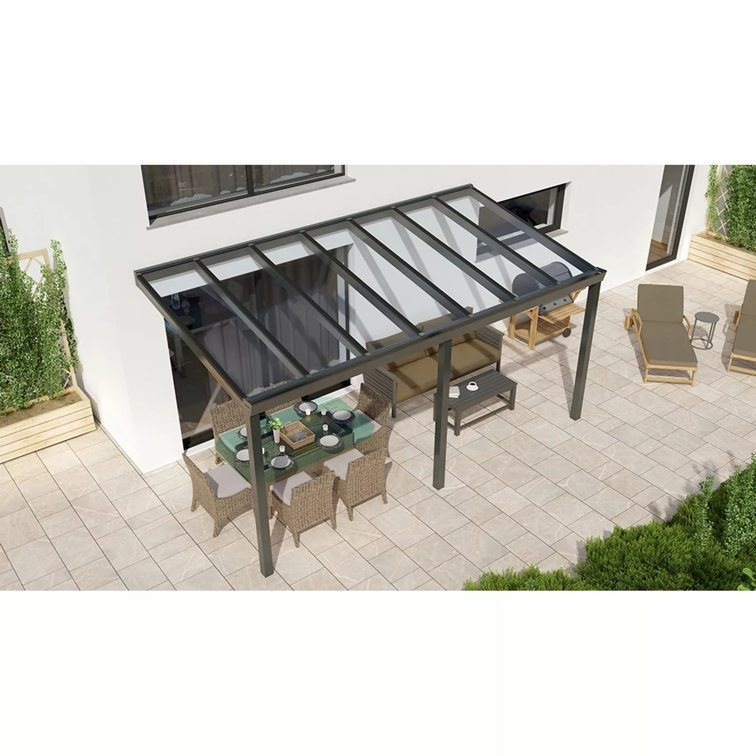 Terrassenüberdachung Basic 500 cm x 250 cm Anthrazit Glanz Glas günstig online kaufen