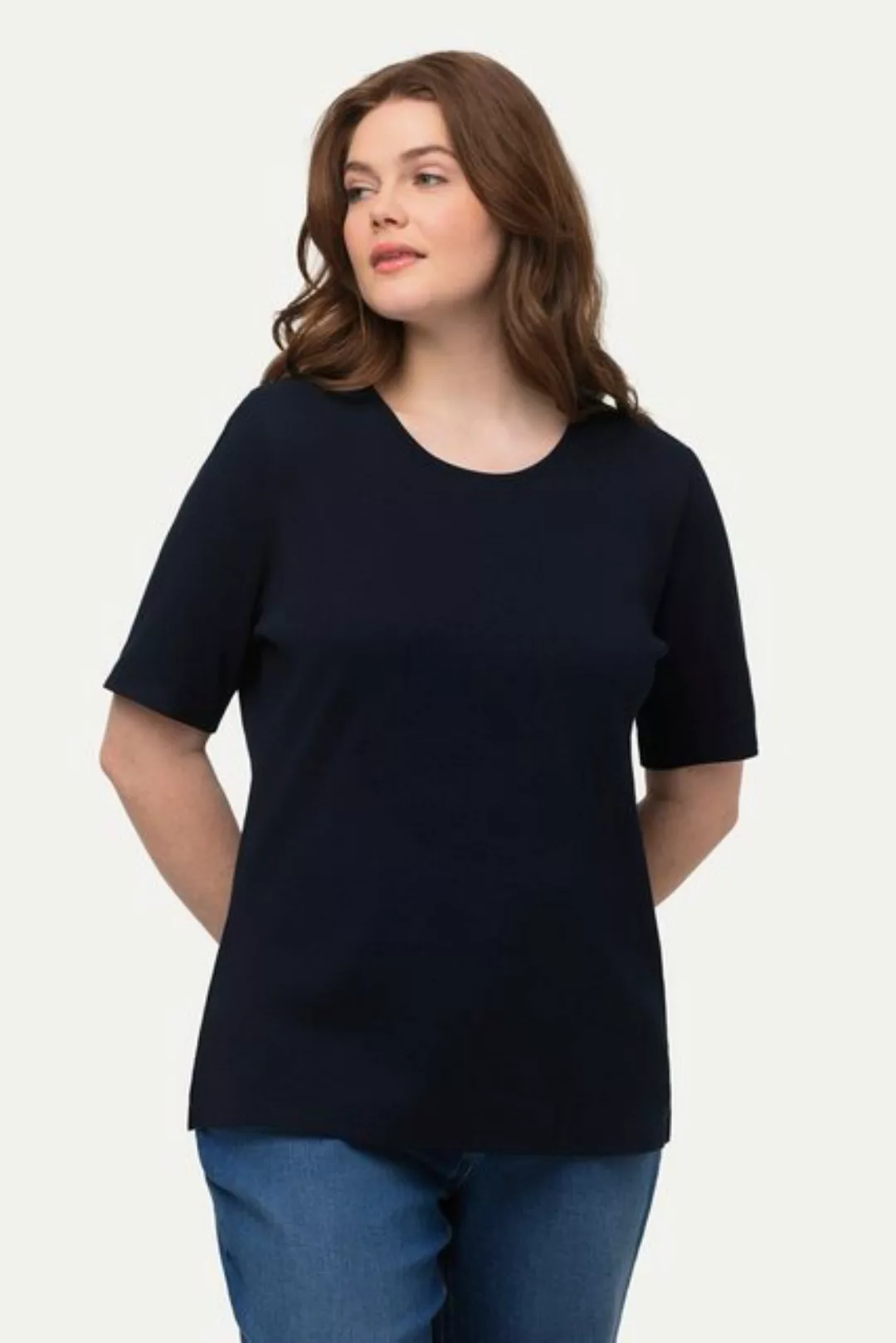 Ulla Popken Rundhalsshirt Shirt Rippjersey Slim Rundhals Halbarm günstig online kaufen