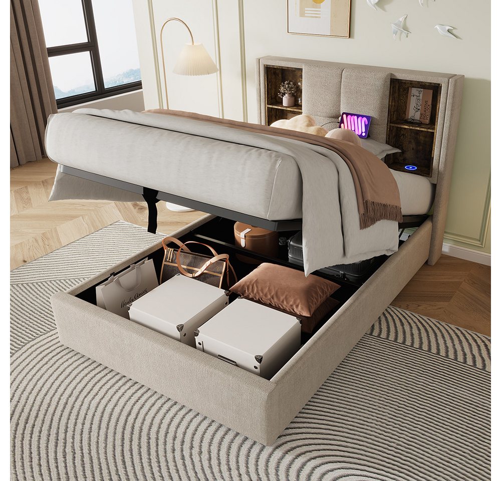 PHOEBE CAT Polsterbett, Einzelbett mit Kabellosem Laden USB Typ-C, Stauraum günstig online kaufen