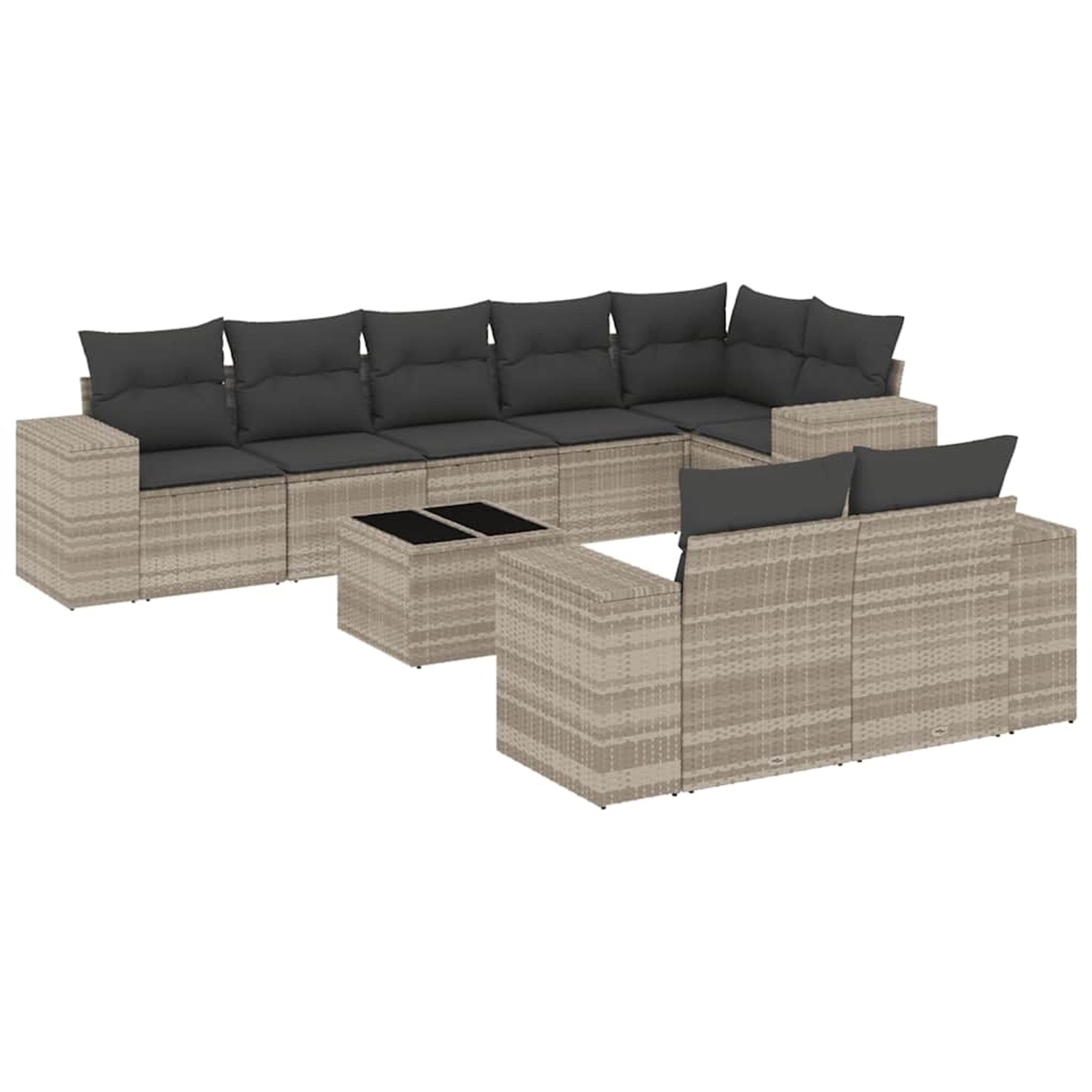 vidaXL 9-Tlg Garten-Sofagarnitur mit Kissen Hellgrau Poly Rattan 3222831 günstig online kaufen