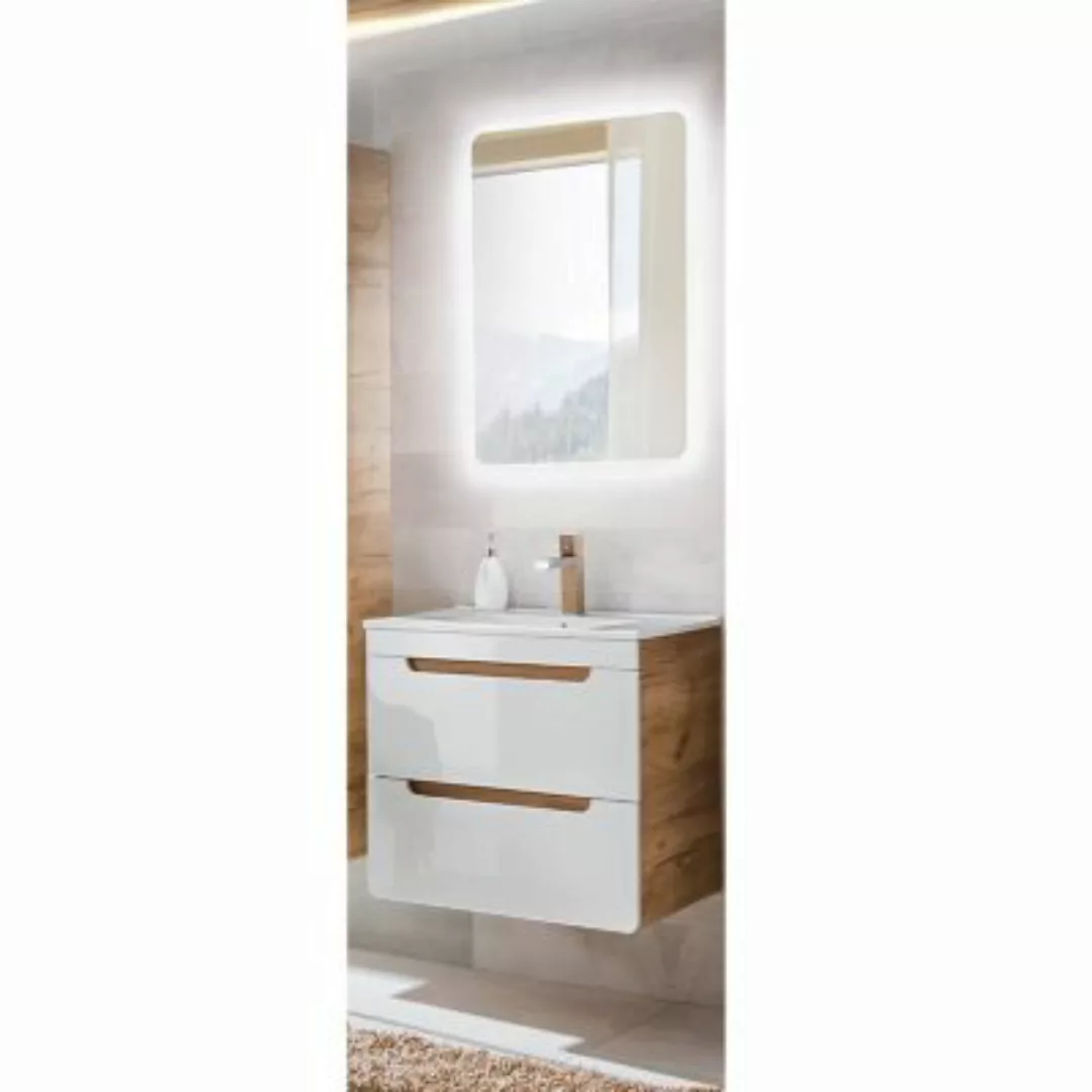 Lomadox Badezimmer Waschplatz Set in Hochglanz weiß LUTON-56 60cm Waschtisc günstig online kaufen