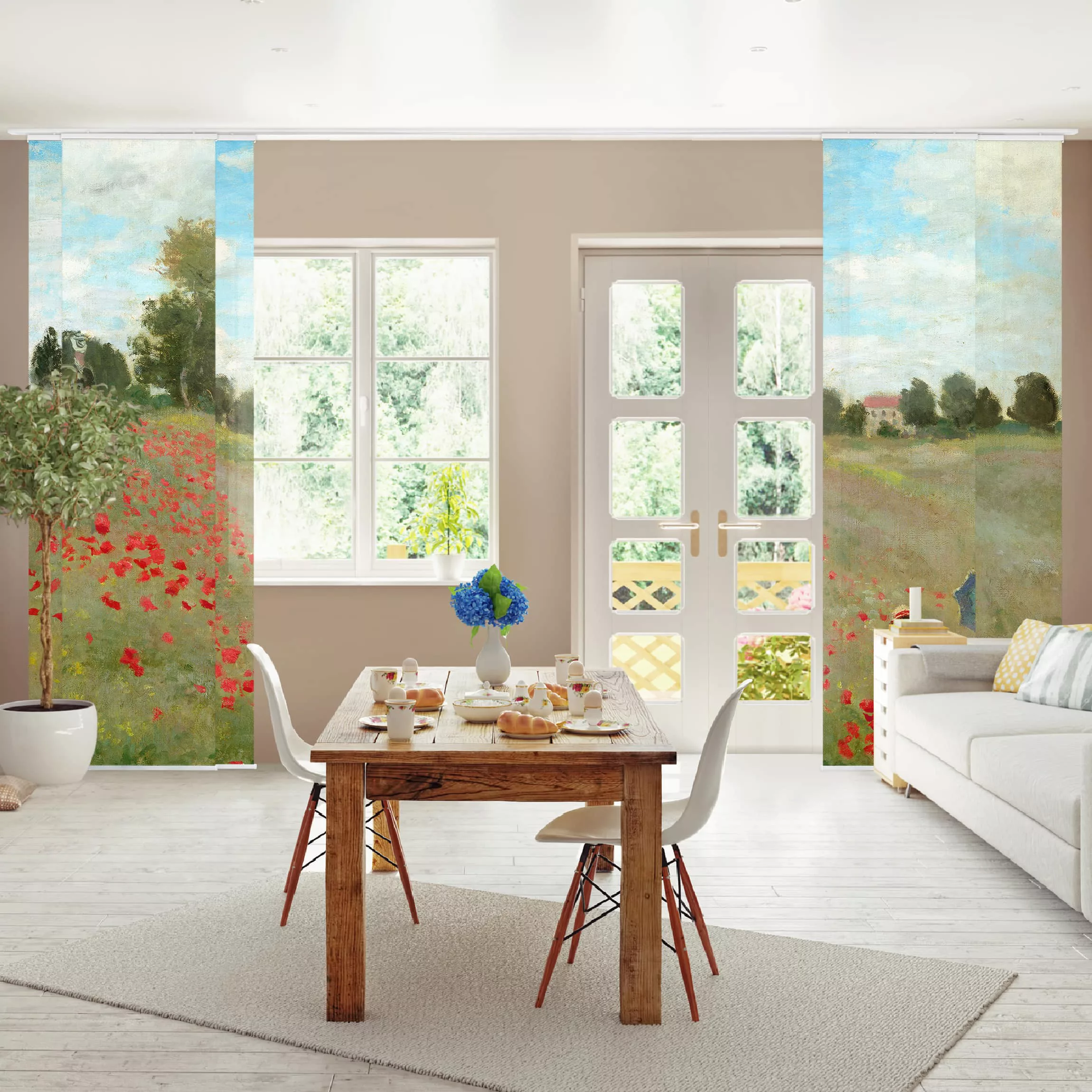Schiebegardinen Set Natur & Landschaft Claude Monet - Mohnfeld bei Argenteu günstig online kaufen