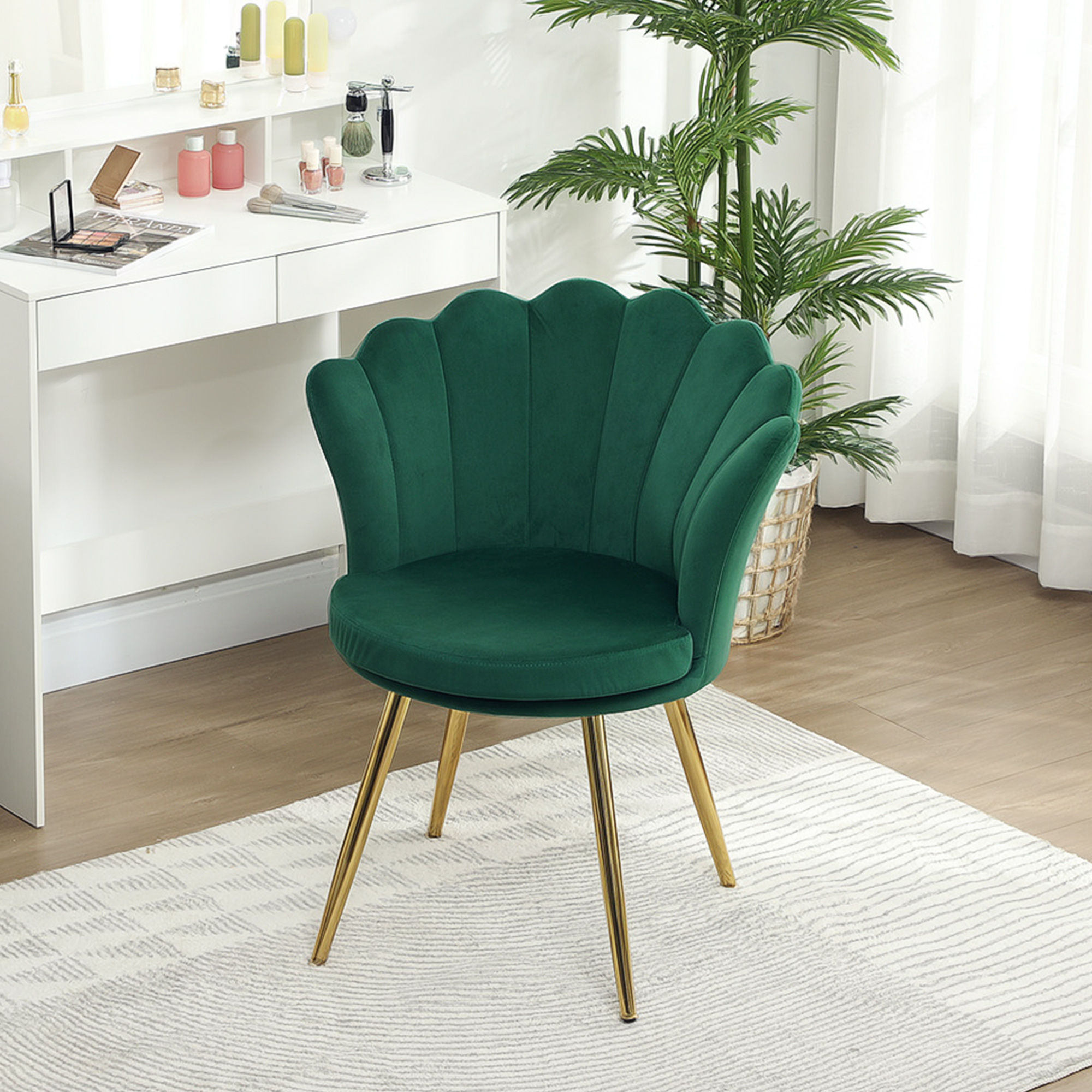 HOMCOM Muschelstuhl Frisierstuhl Samtstuhl Salonstuhl mit goldenen Metallbe günstig online kaufen