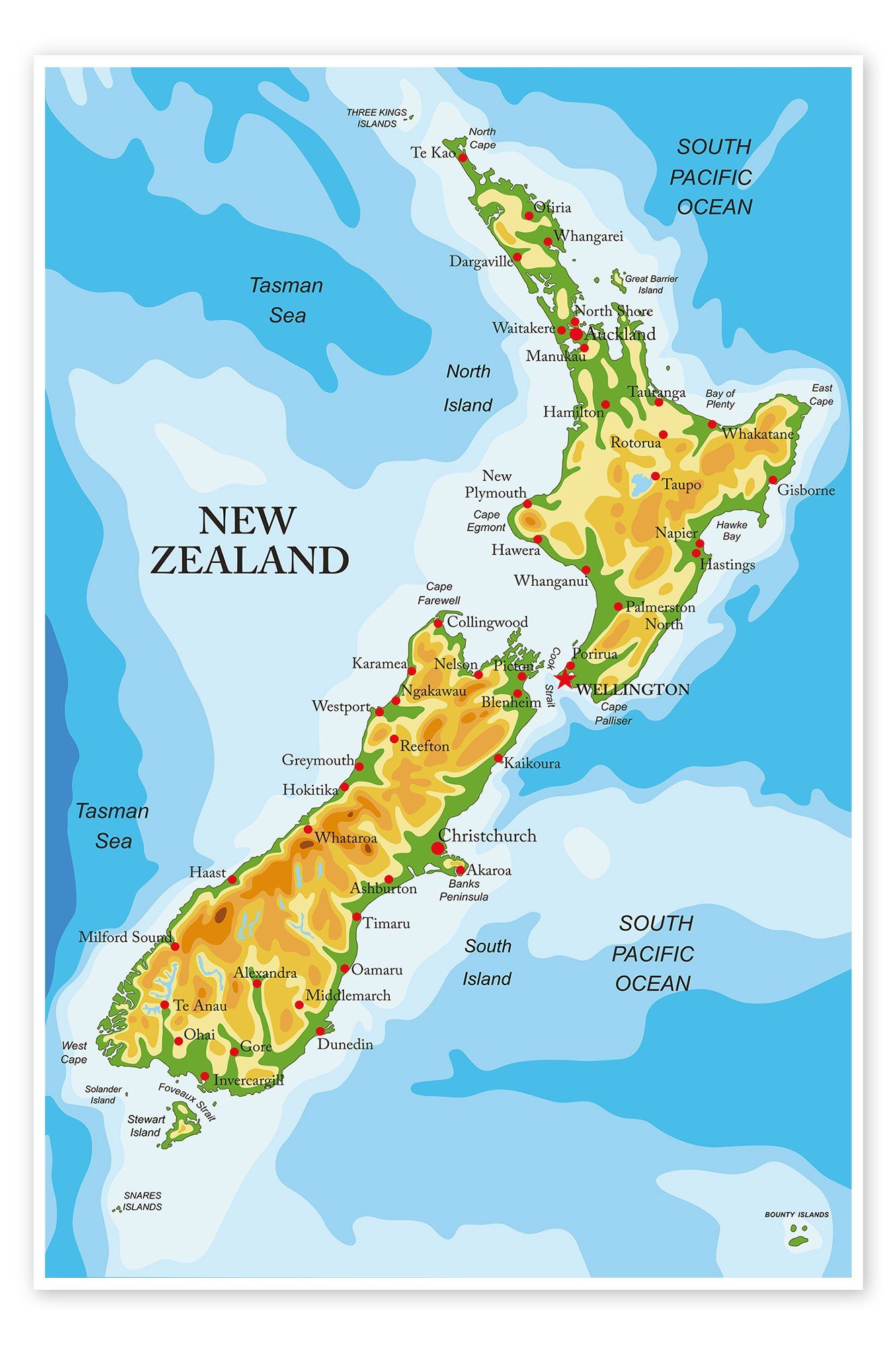 Posterlounge Poster Editors Choice, Neuseeland-Landkarte (Englisch), günstig online kaufen