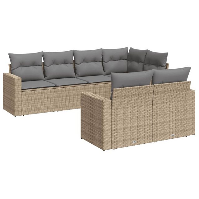 vidaXL Sofaelement 7-tlg. Garten-Sofagarnitur mit Kissen Beige Poly Rattan günstig online kaufen