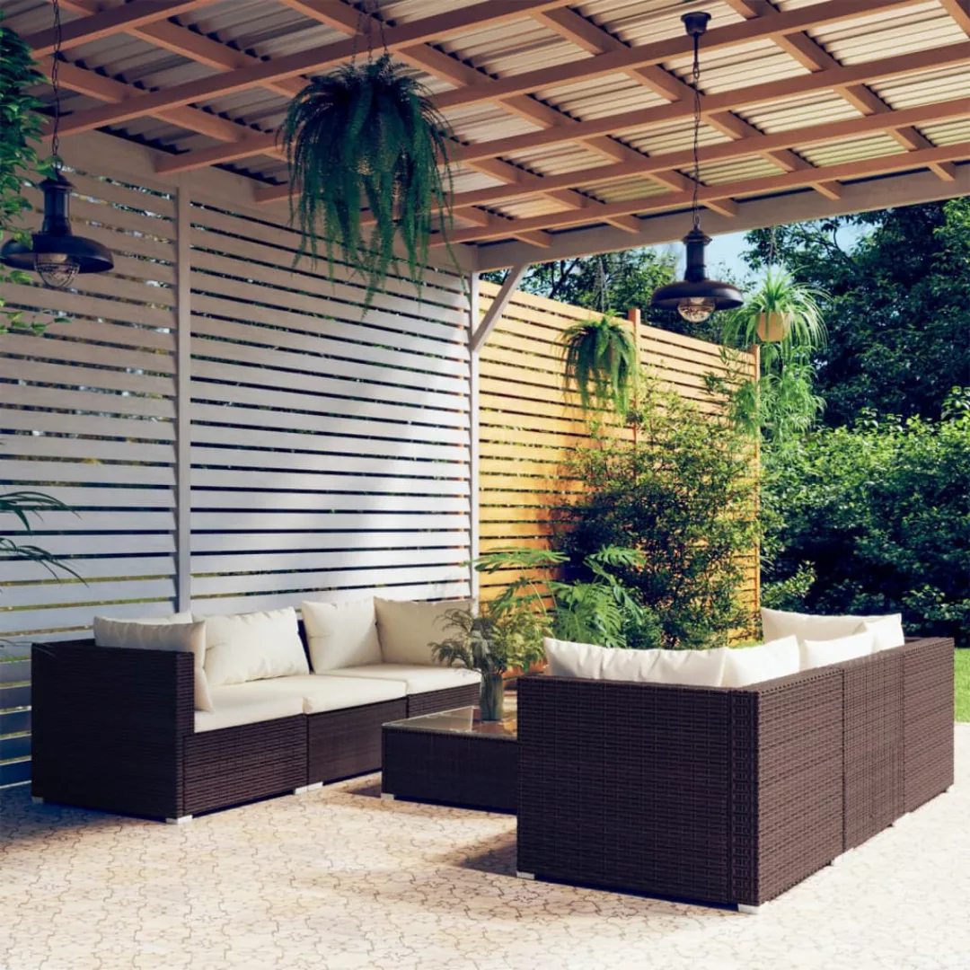 Vidaxl 7-tlg. Garten-lounge-set Mit Kissen Poly Rattan Braun günstig online kaufen