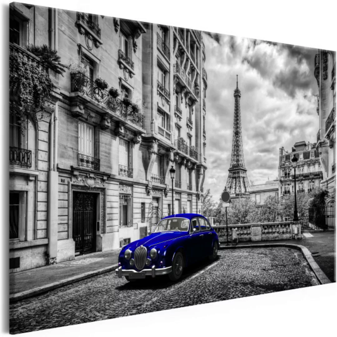Bild auf Leinwand Car in Paris (1 Part) Blue Wide XXL günstig online kaufen