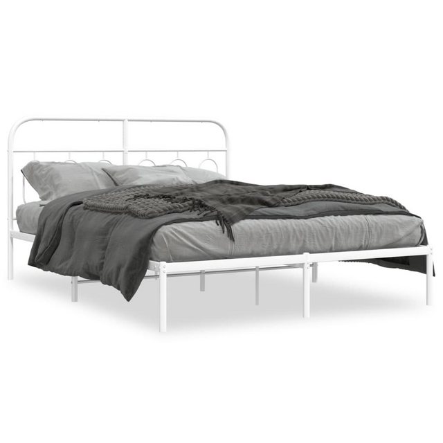 vidaXL Bett, Bettgestell mit Kopfteil Metall Weiß 150x200 cm günstig online kaufen