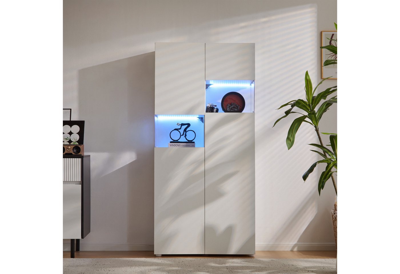 Ulife Vitrine mit LED-Beleuchtung – Hochschrank aus transparentem Acryl in günstig online kaufen