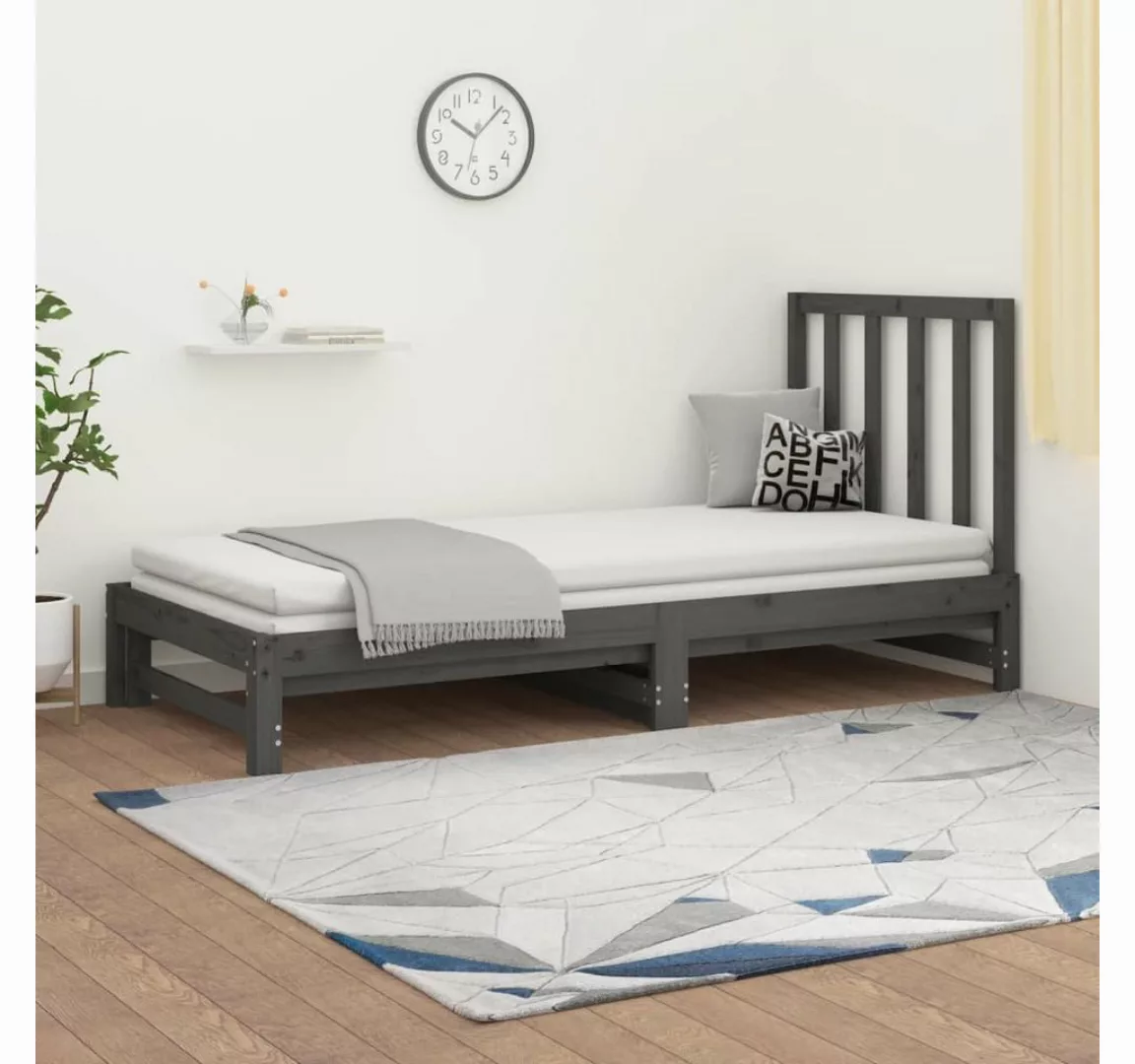 furnicato Bett Tagesbett Ausziehbar Grau 2x(90x200) cm Massivholz Kiefer günstig online kaufen