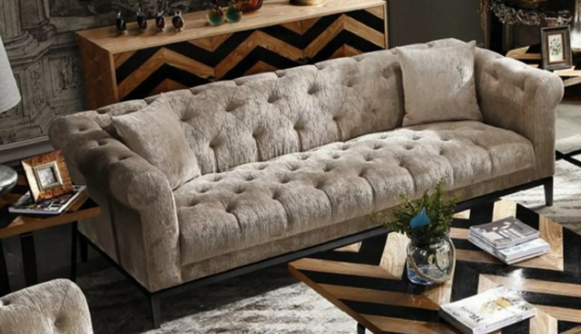 Xlmoebel 3-Sitzer Exquisites Luxus Chesterfield-Sofa aus Stoff mit Polstern günstig online kaufen