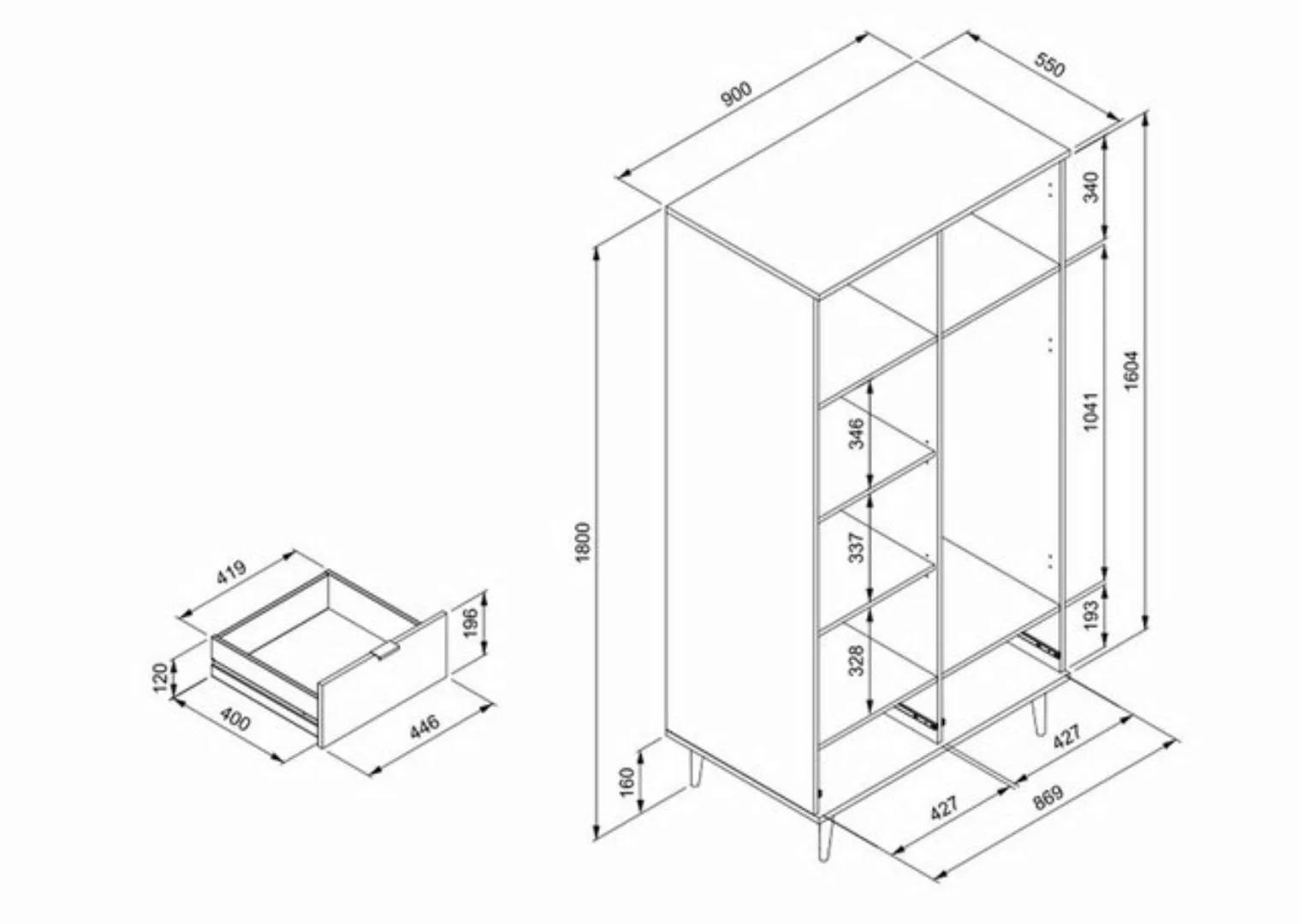 Kleiderschrank  Gallese ¦ weiß ¦ Maße (cm): B: 90 H: 180 T: 55.0 Schränke > günstig online kaufen