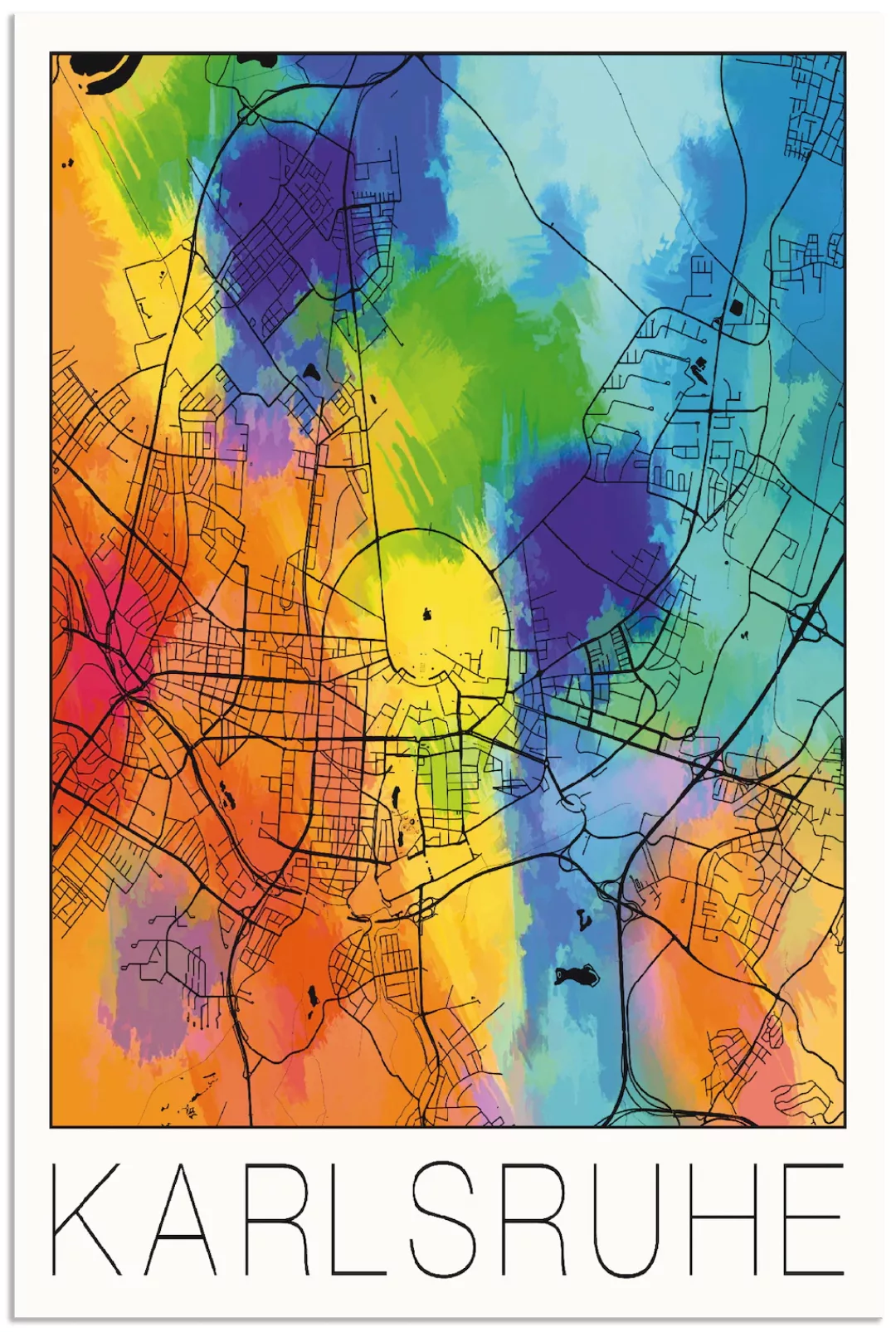 Artland Wandbild "Retro Karte Karlsruhe Aquarell", Deutschland, (1 St.) günstig online kaufen