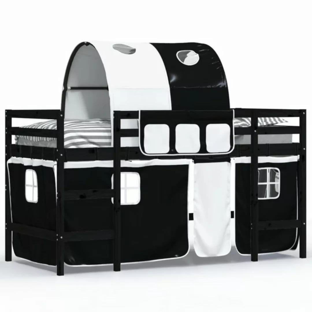 vidaXL Kinderbett Kinderhochbett mit Tunnel Weiß Schwarz 90x190 cm Kiefernh günstig online kaufen