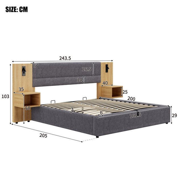 Flieks Polsterbett, Hydraulisches Stauraumbett 160x200cm mit Nachttisch Auf günstig online kaufen