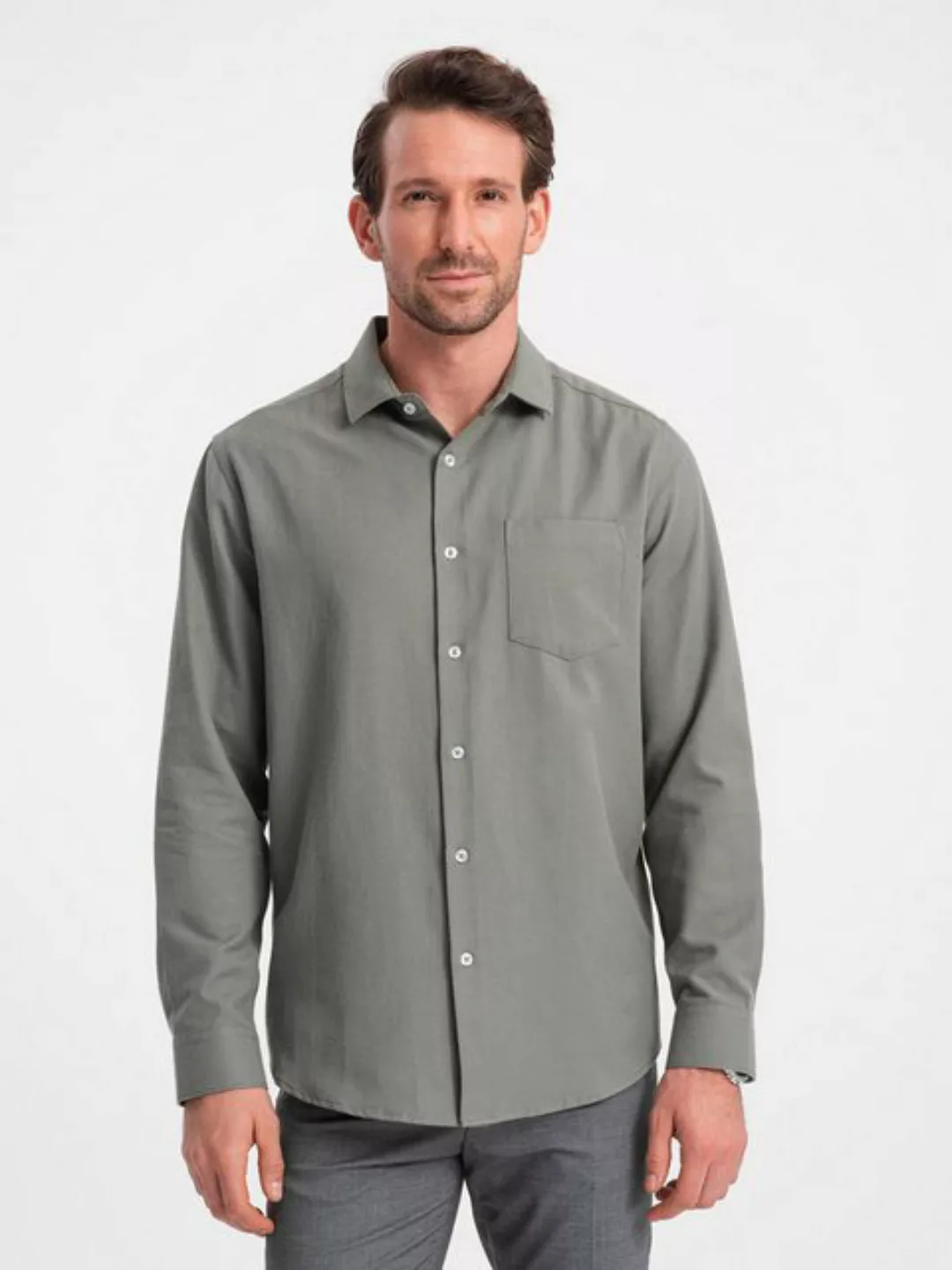 OMBRE Langarmhemd Herrenhemd mit einer Tasche REGULAR FIT günstig online kaufen