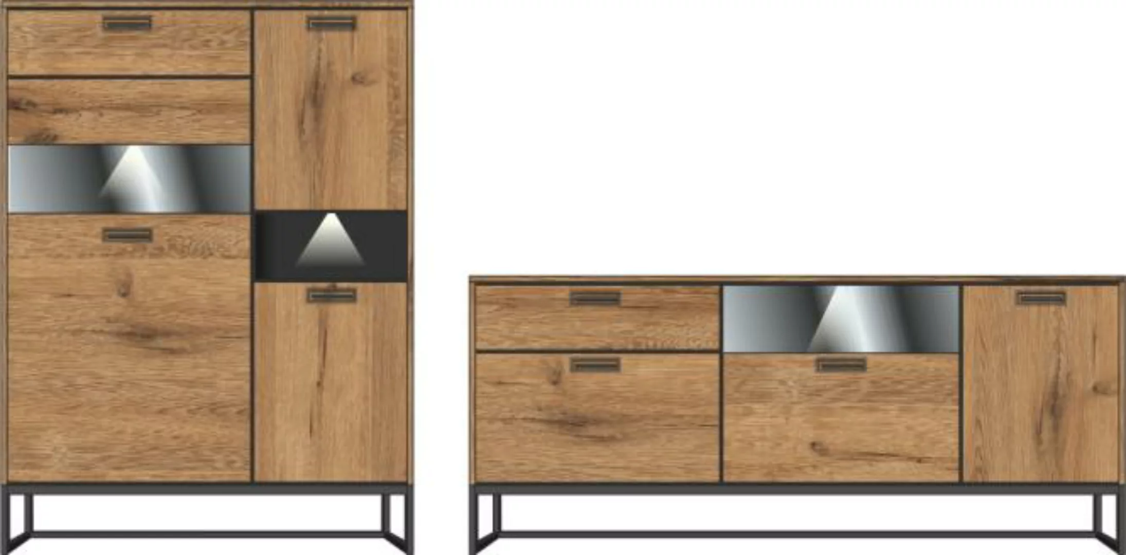 Wohnwand 2-tlg 300cm MANHATTAN von Wohn-Concept Haveleiche Cognac / Metallg günstig online kaufen